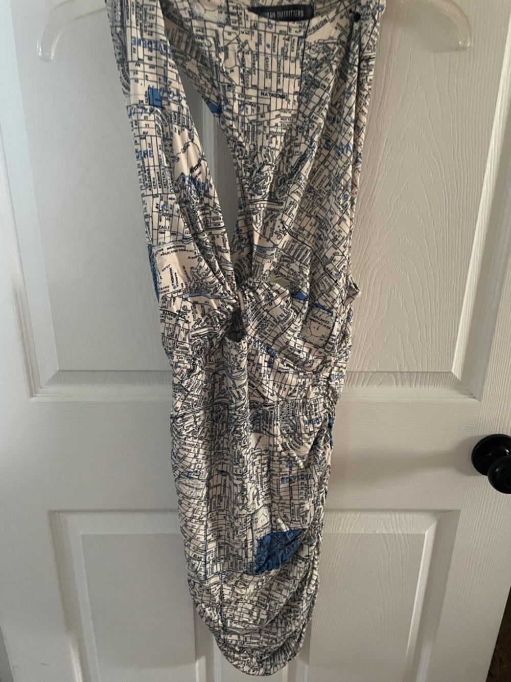Urban Outfitters Cream and Navy Map-Print Dress